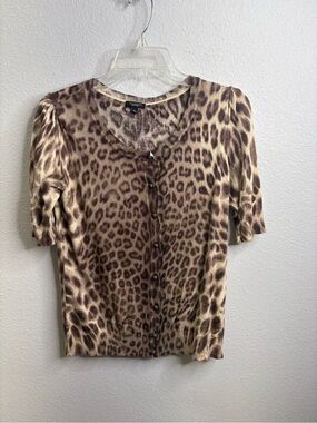 Talbots Medium Button Front Cheetah Print Cardigan